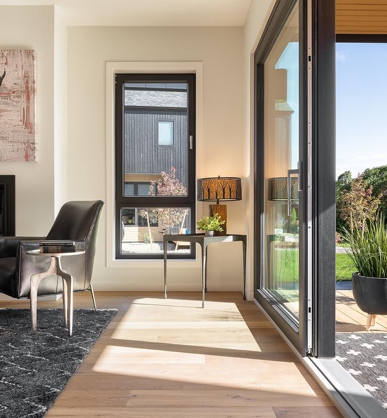 Lykke Condos living room/back patio