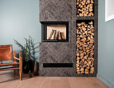 Lundhs Antique® tile used for fireplace – photo courtesy of  Morten Rakke for Lundhs