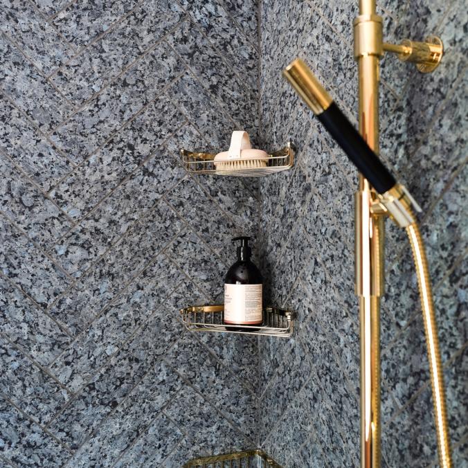 LUNDHS® REAL STONE – Royal® tile in shower  –  photo courtesy of Morten Rakke for LUNDHS®