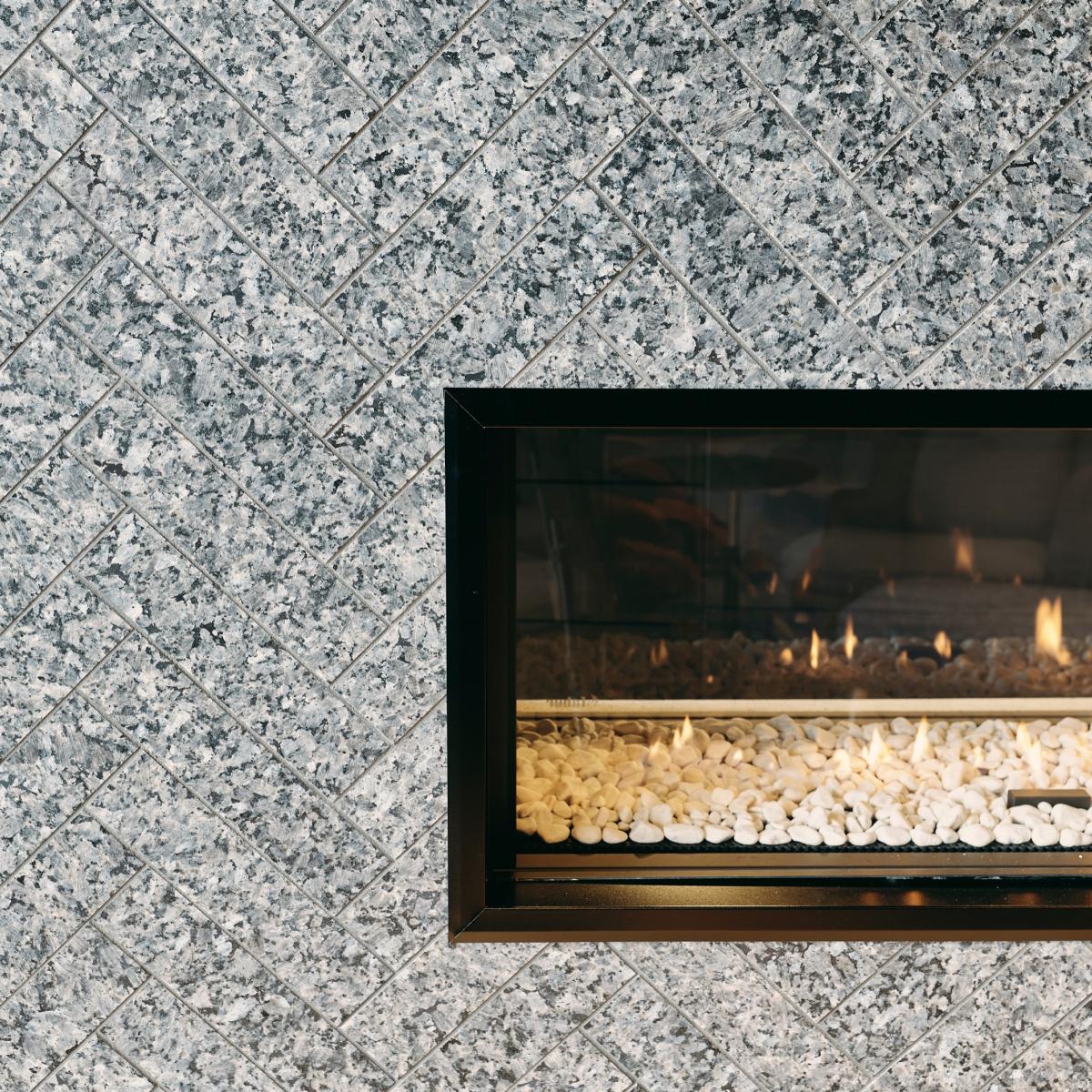LUNDHS® REAL STONE – Royal® tile used for fireplace  –  photo courtesy of Morten Rakke for LUNDHS®